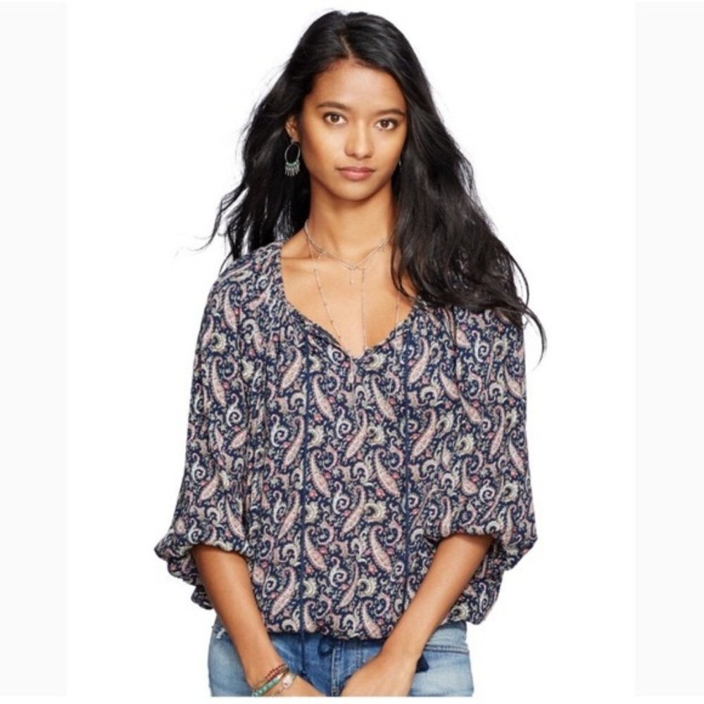 Denim & Supply Navy Paisley Print Blouse Sz S